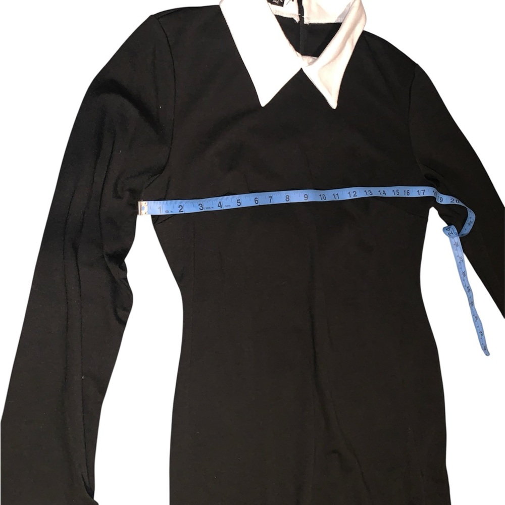 Elegant Black Long Sleeve Dress with turn down collar and white cuffs Wednesday - Picture 3 of 10